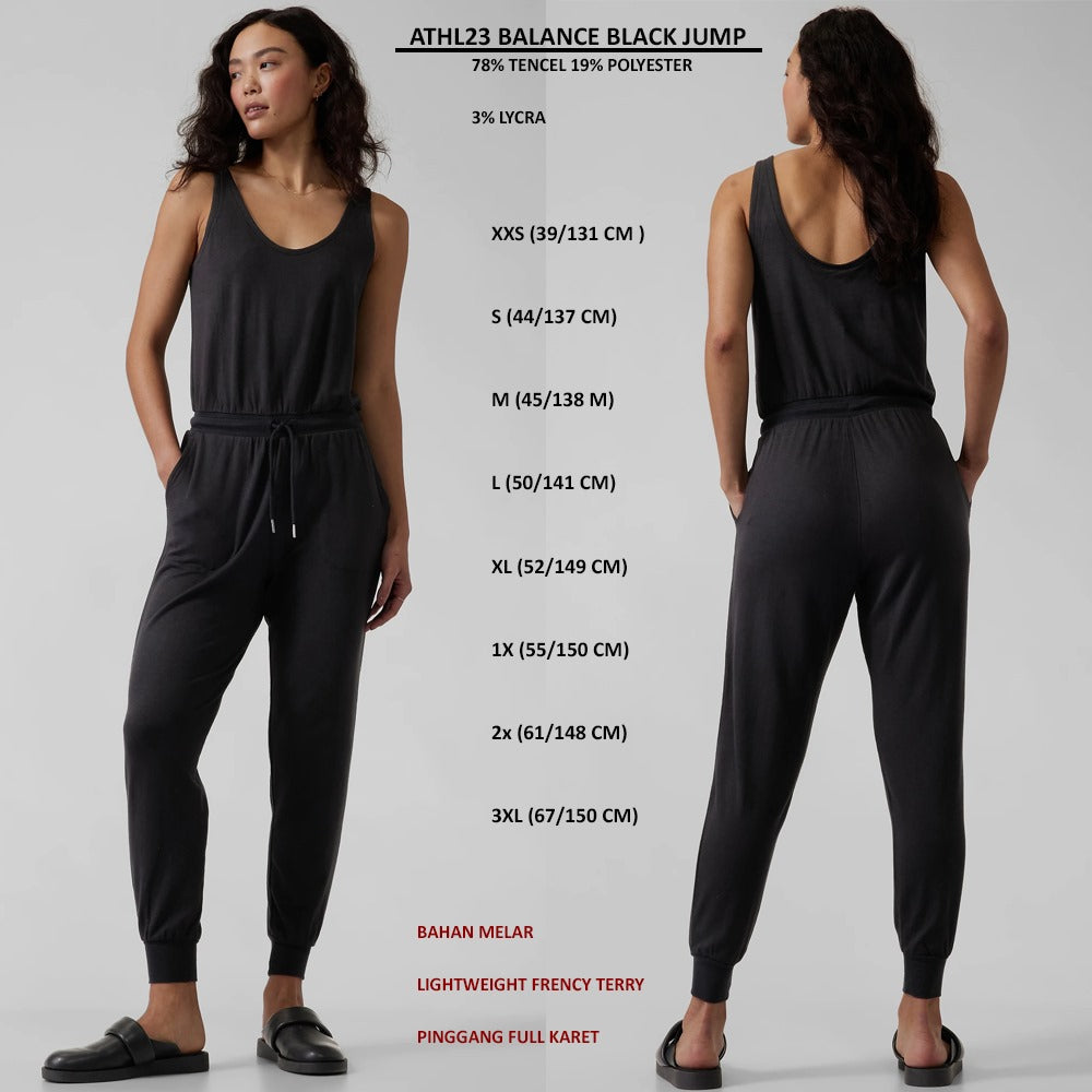 Jumpsuit Wanita Tanpa Lengan Frency Terry (ATHL23 BALANCE BLACK JUMP)
