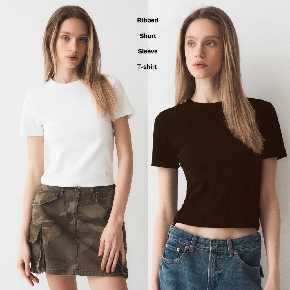 Atasan Kaos Wanita Lengan Pendek (WHO01 RIBBED CROP TOP)