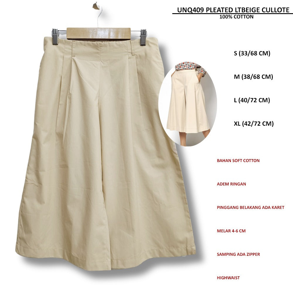 Celana Kulot Wanita Soft Cotton Highwaist (UNQ409 PLEATED CULLOTE)