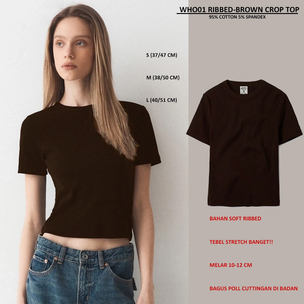 Atasan Kaos Wanita Lengan Pendek (WHO01 RIBBED CROP TOP)