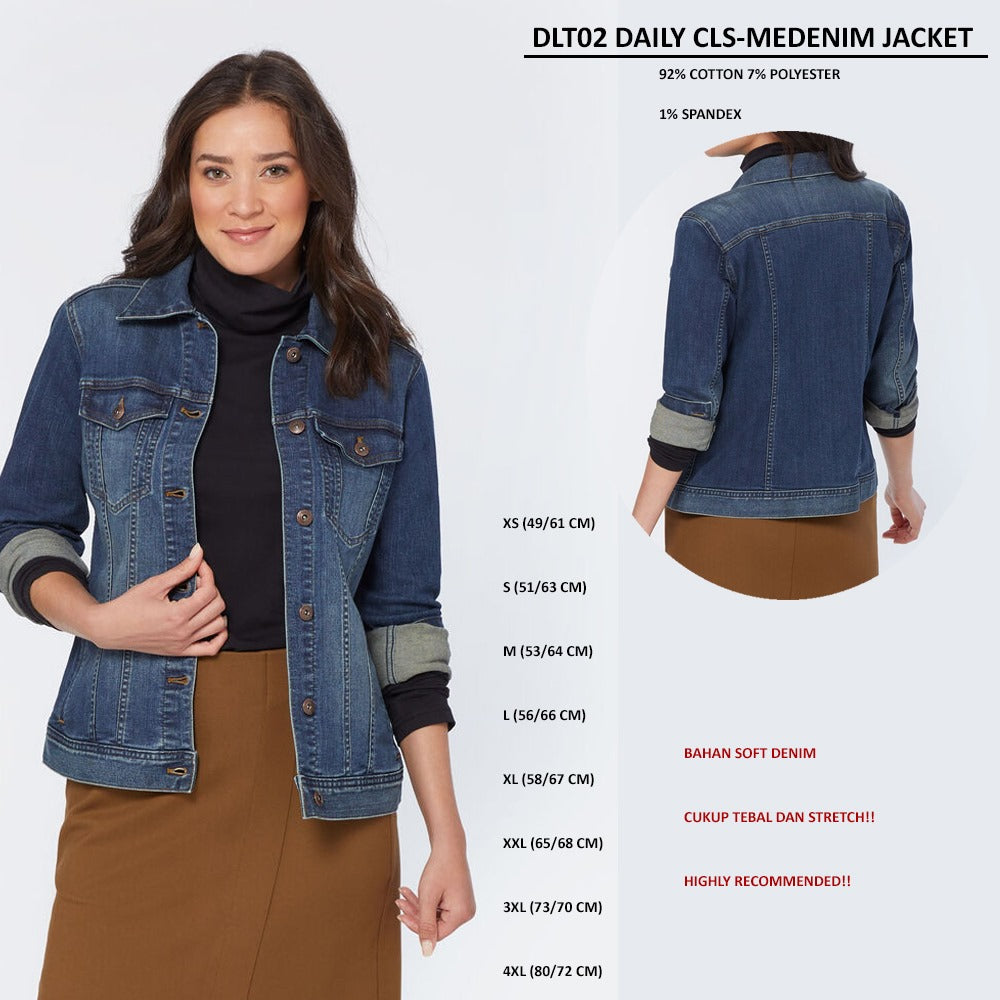 Jacket Denim Wanita Lengan Panjang (DLT02 DAILY CLASSIC JACKET)