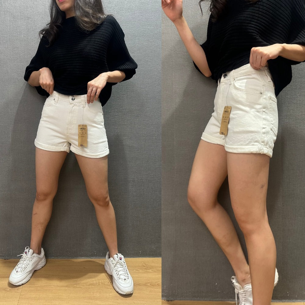 Celena Pendek Denim Wanita Highrise (TRN02 MOMFIT WHITE-DENIM SHORT)