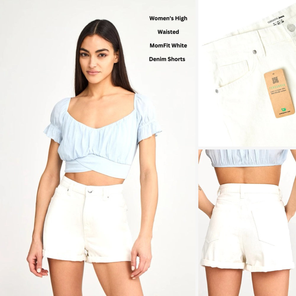 Celena Pendek Denim Wanita Highrise (TRN02 MOMFIT WHITE-DENIM SHORT)