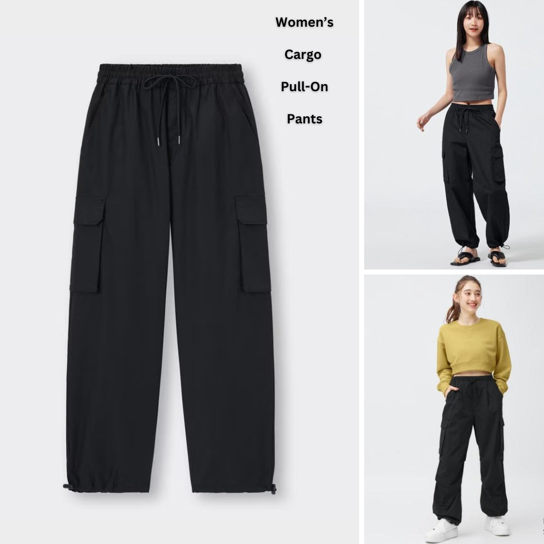 Celana Panjang Cargo Highrise (UNQ422 CARGO-BLACK PULLON PANTS)