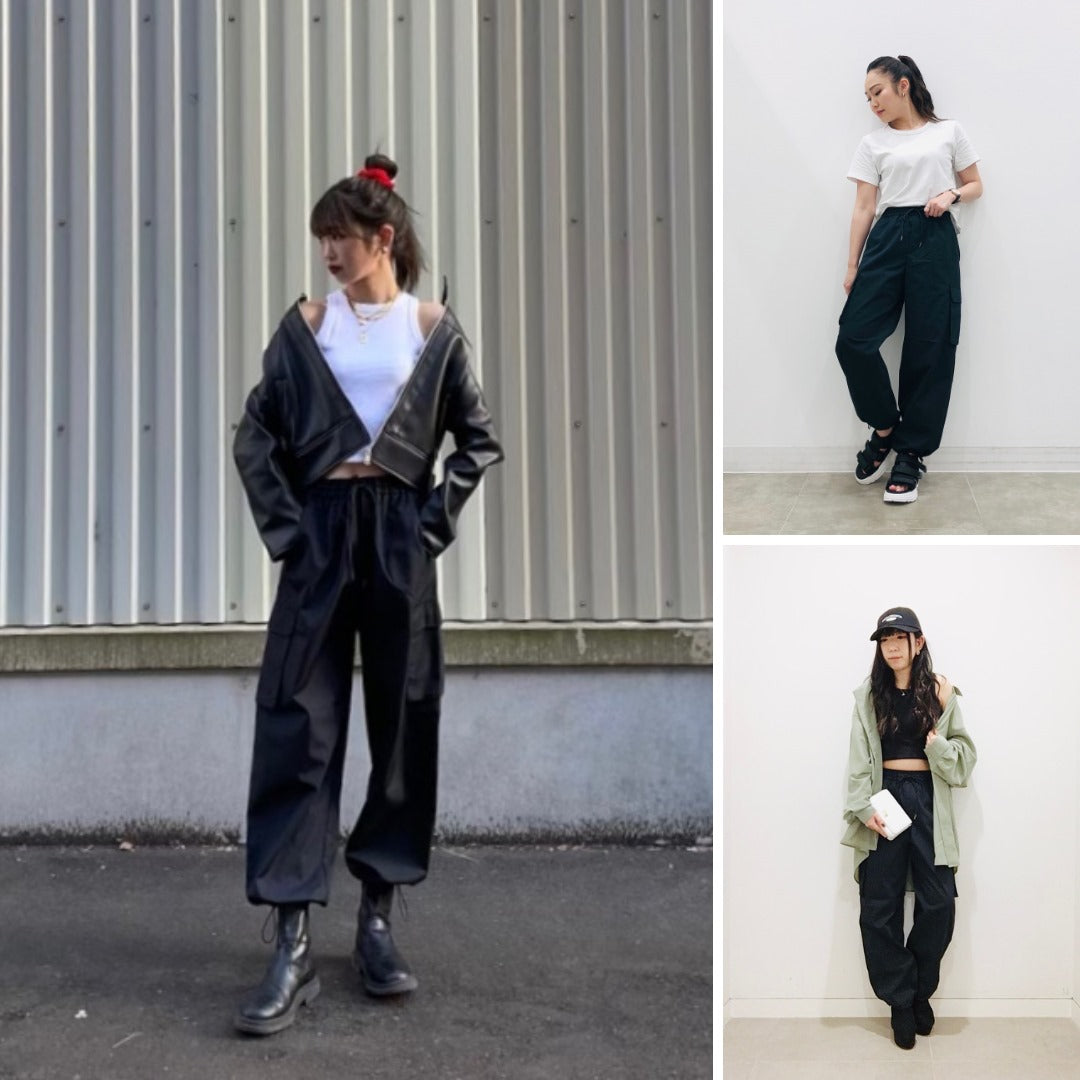 Celana Panjang Cargo Highrise (UNQ422 CARGO-BLACK PULLON PANTS)