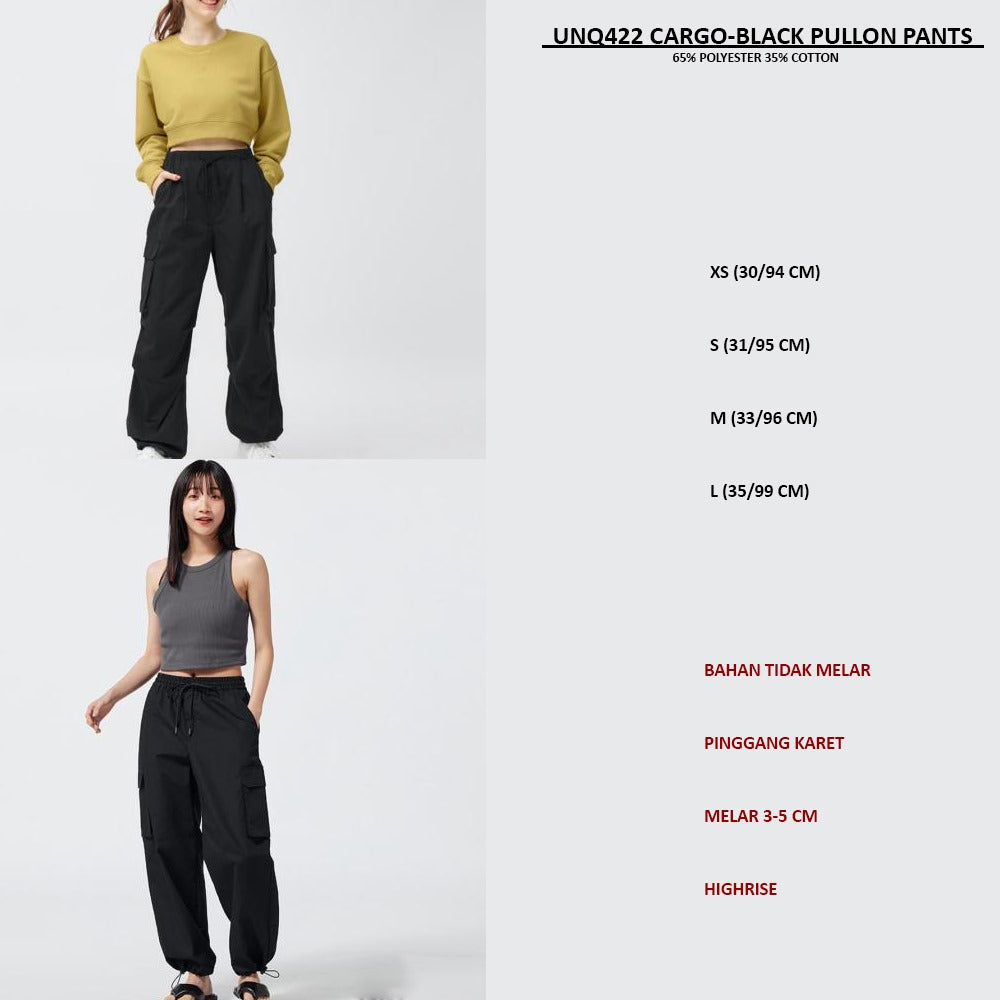 Celana Panjang Cargo Highrise (UNQ422 CARGO-BLACK PULLON PANTS)