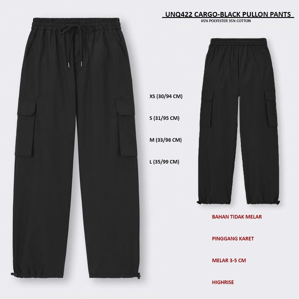 Celana Panjang Cargo Highrise (UNQ422 CARGO-BLACK PULLON PANTS)