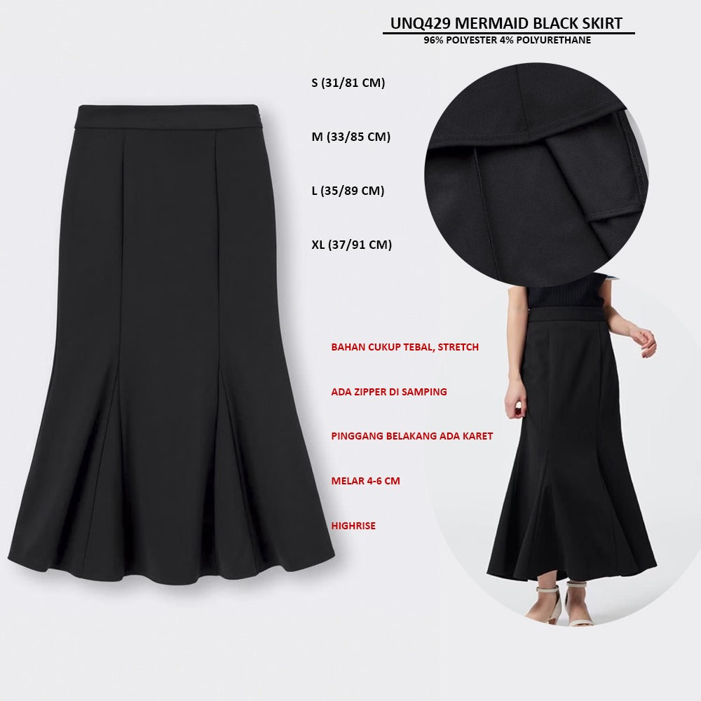 Rok Fishtail Maxi Wanita Highrise (UNQ429 MERMAID BLACK SKIRT)