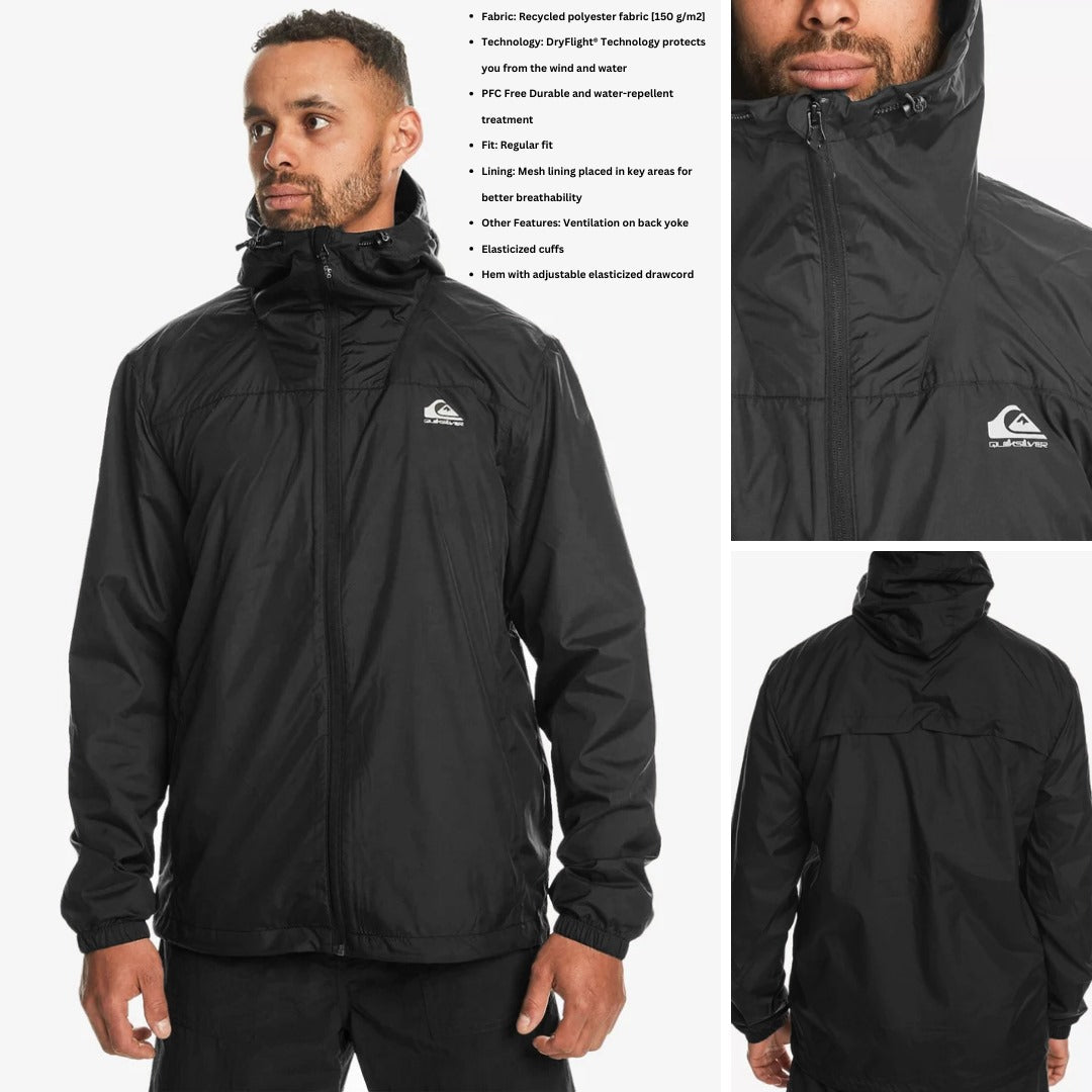 Jacket Pria Lengan Panjang Windproof & Waterproof (QKS12 OVERCAST BLACK WINDBREAKER)