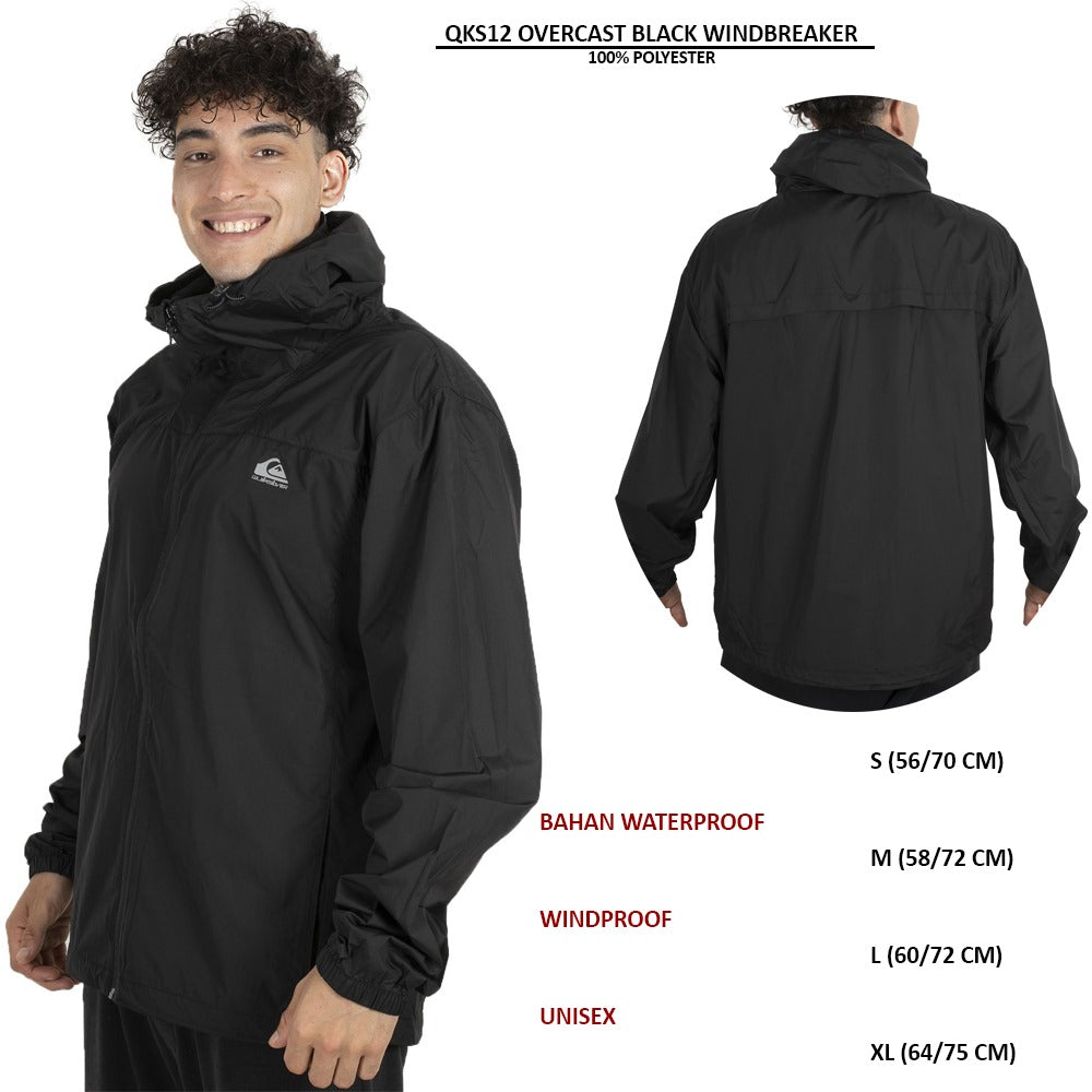 Jacket Pria Lengan Panjang Windproof & Waterproof (QKS12 OVERCAST BLACK WINDBREAKER)