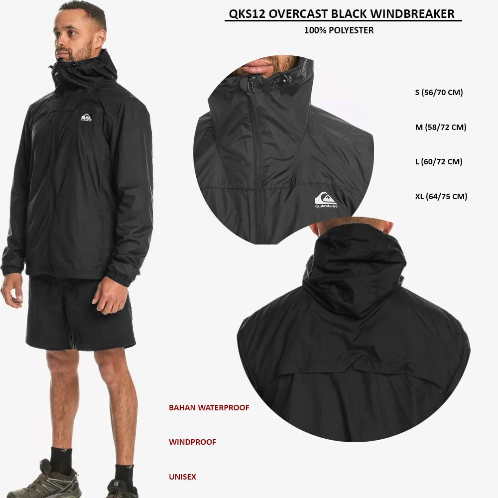 Jacket Pria Lengan Panjang Windproof & Waterproof (QKS12 OVERCAST BLACK WINDBREAKER)