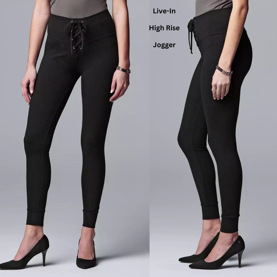 Celana Legging Panjang Wanita Stretch (VW02 HRISE LACEUP BLACK LEG)