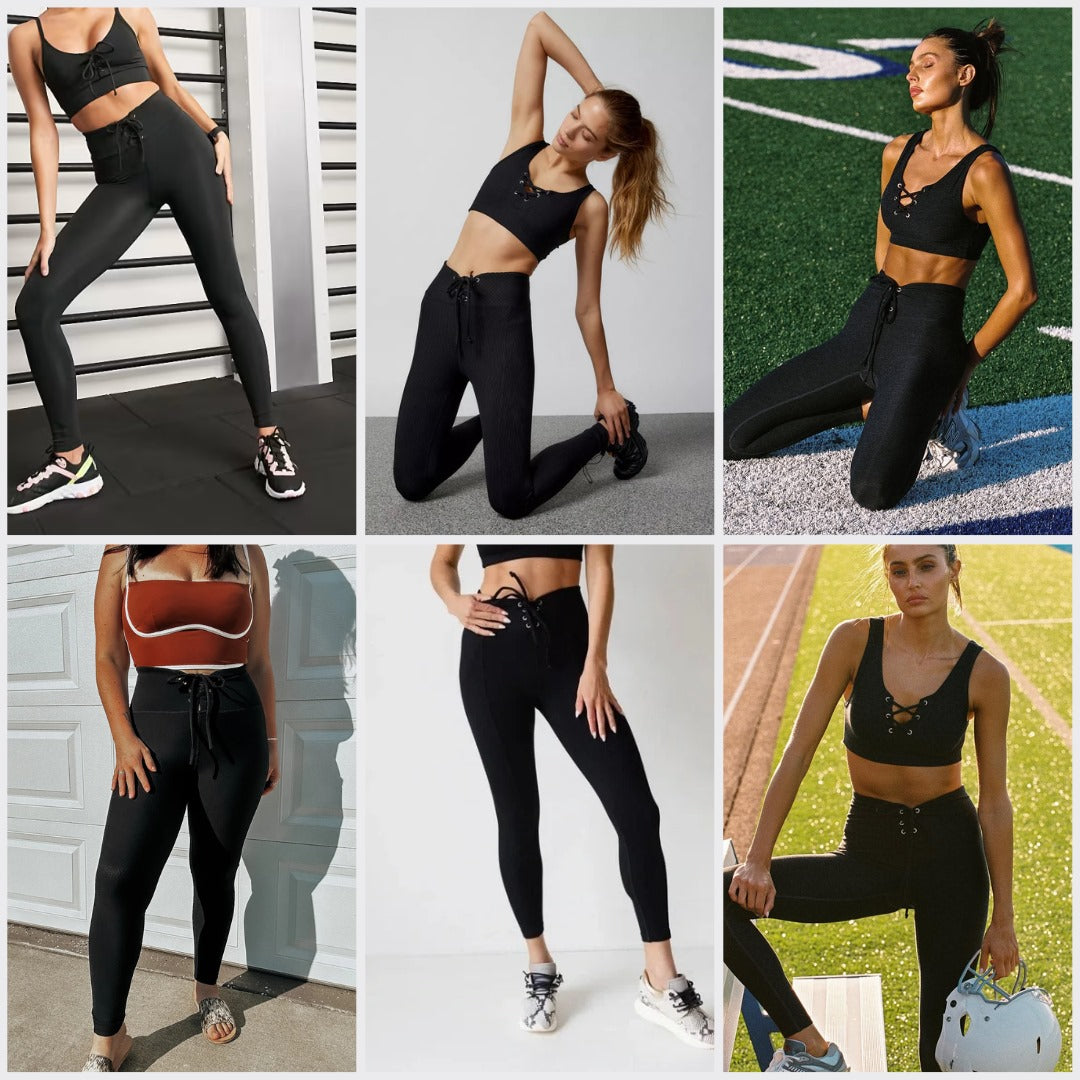 Celana Legging Panjang Wanita Stretch (VW02 HRISE LACEUP BLACK LEG)