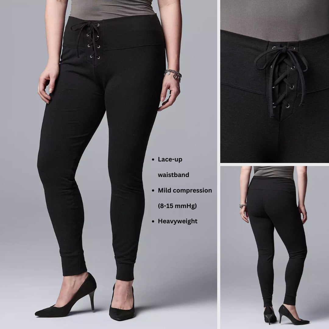 Celana Legging Panjang Wanita Stretch (VW02 HRISE LACEUP BLACK LEG)
