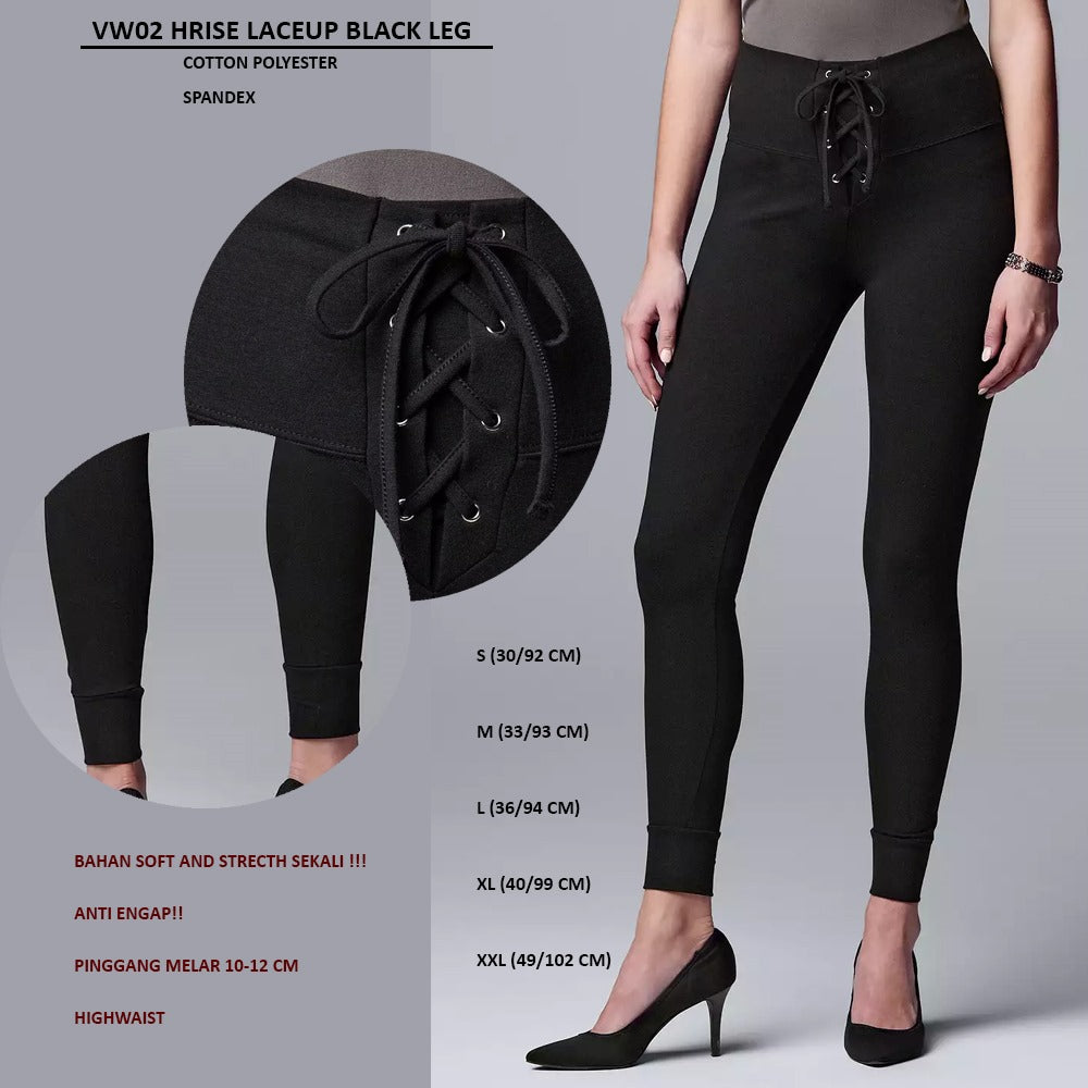 Celana Legging Panjang Wanita Stretch (VW02 HRISE LACEUP BLACK LEG)