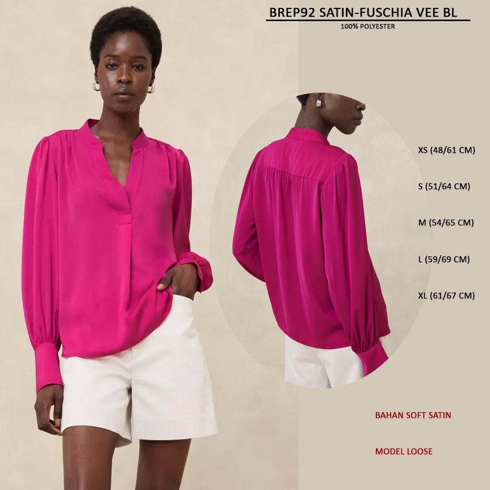 Blouse Wanita Lengan Panjang Soft Satin (BREP92 SATIN VEE BL)