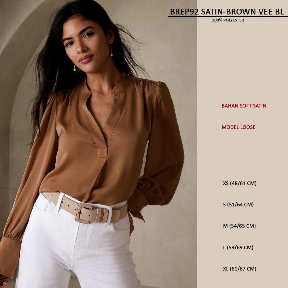 Blouse Wanita Lengan Panjang Soft Satin (BREP92 SATIN VEE BL)
