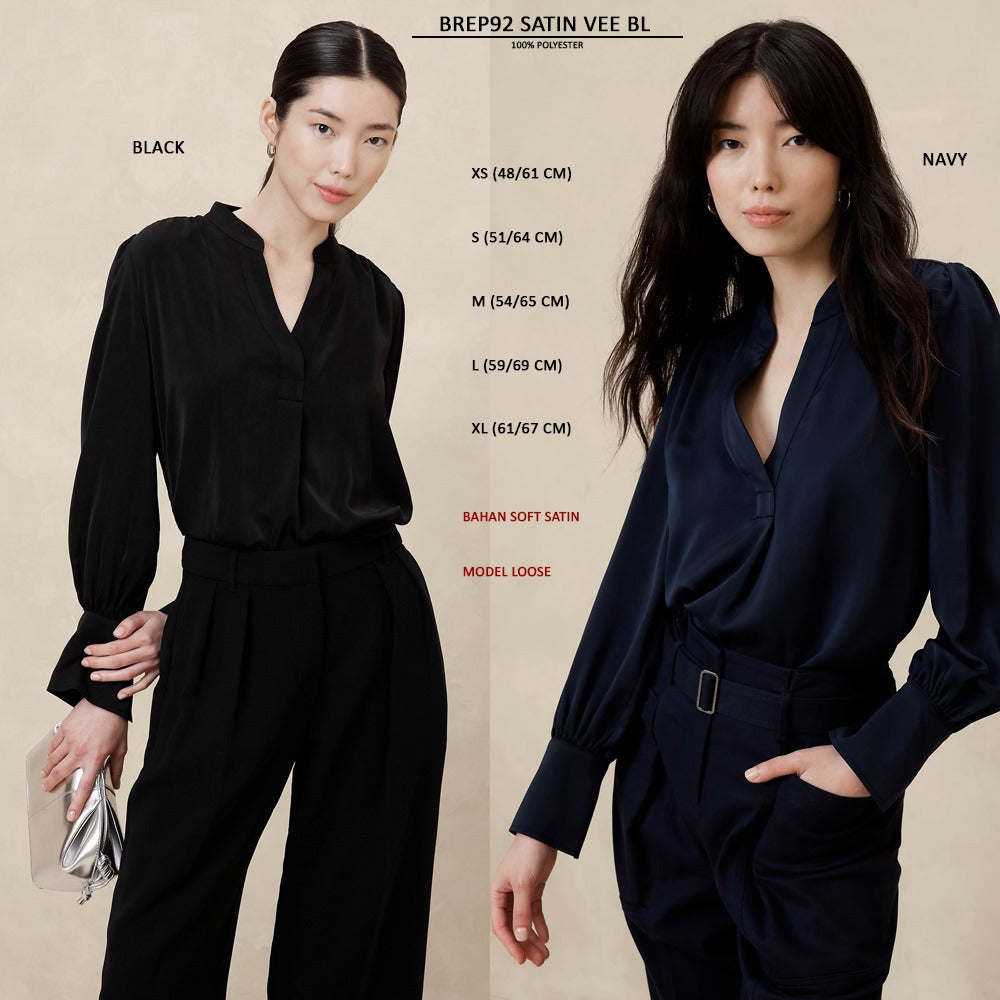Blouse Wanita Lengan Panjang Soft Satin (BREP92 SATIN VEE BL)