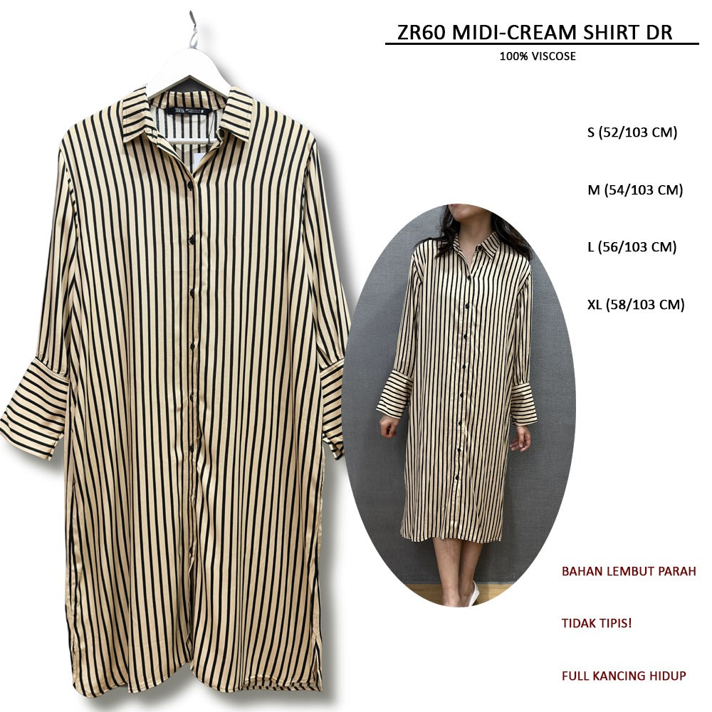 Dress Midi Wanita Lengan Panjang (ZR60 MIDI SHIRT DRESS)