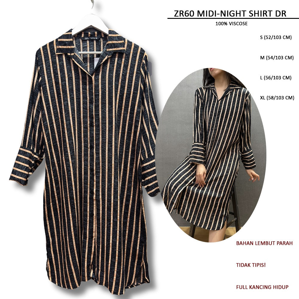 Dress Midi Wanita Lengan Panjang (ZR60 MIDI SHIRT DRESS)