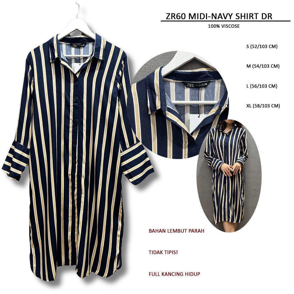 Dress Midi Wanita Lengan Panjang (ZR60 MIDI SHIRT DRESS)