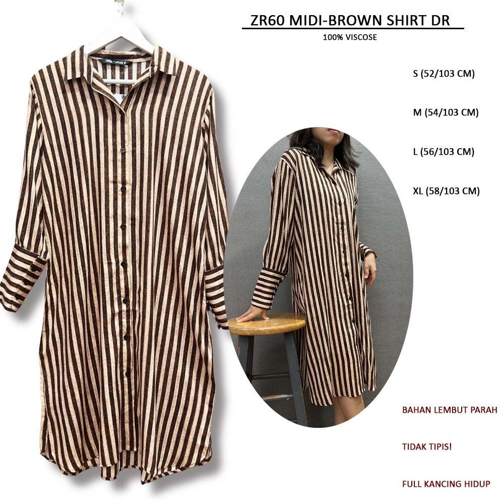 Dress Midi Wanita Lengan Panjang (ZR60 MIDI SHIRT DRESS)