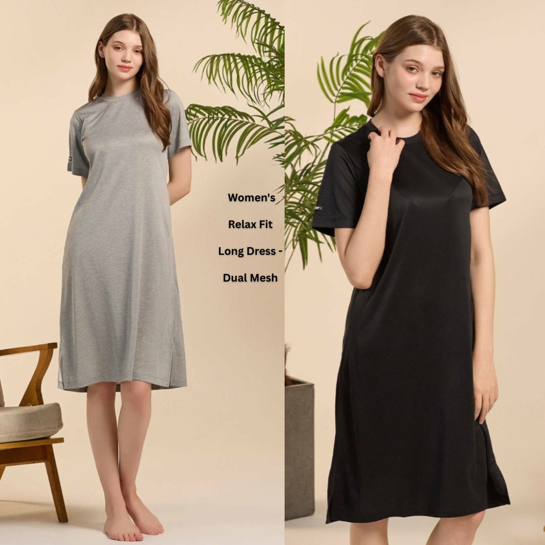 Dress Midi Casual Wanita Lengan Pendek (PM48 DUALMESH DRY DRESS)