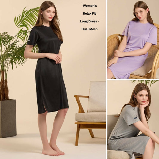 Dress Midi Casual Wanita Lengan Pendek (PM48 DUALMESH DRY DRESS)