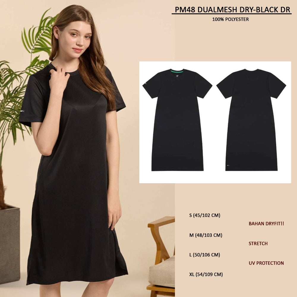 Dress Midi Casual Wanita Lengan Pendek (PM48 DUALMESH DRY DRESS)
