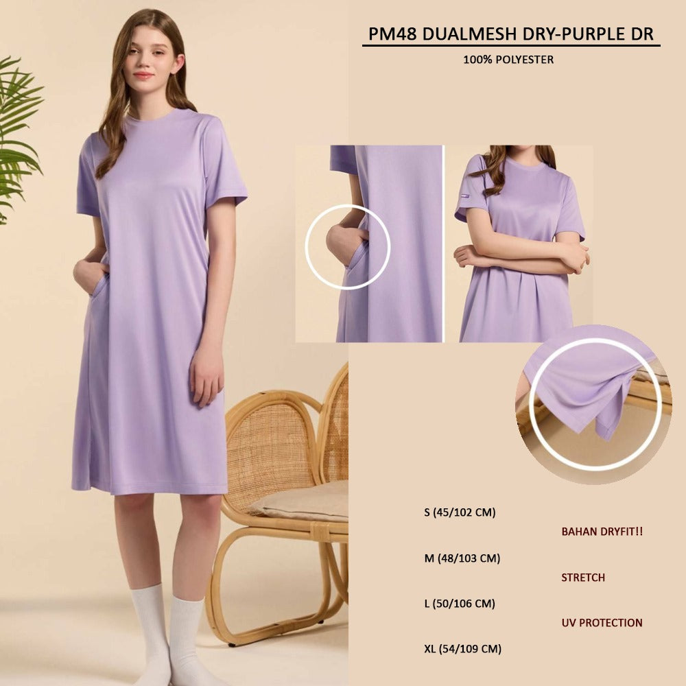 Dress Midi Casual Wanita Lengan Pendek (PM48 DUALMESH DRY DRESS)