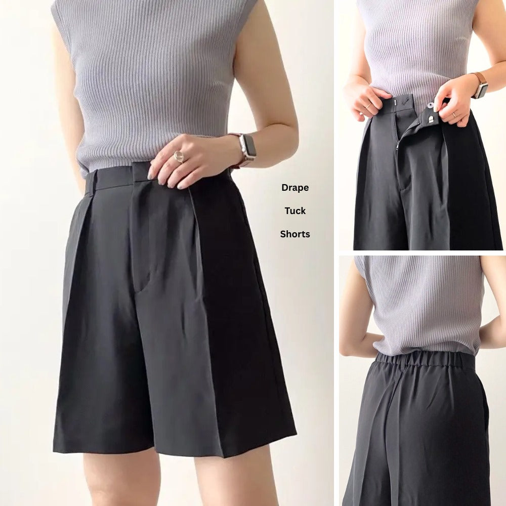 Celana Pendek Wanita Highrise (UNQ450 & UNQ451 DRAPE TUCK SHORT)
