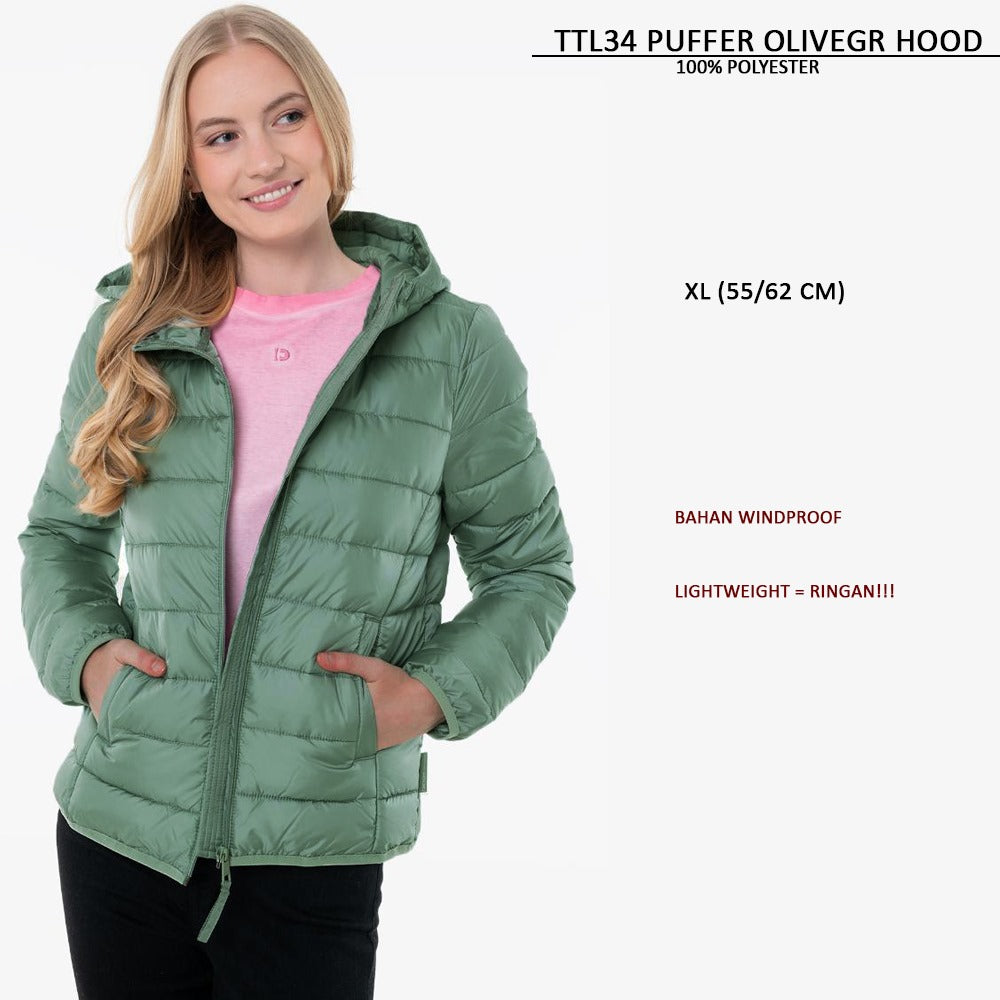 Jacket Wanita Windproof Lightweight (TTL34 PUFFER HOODIE)