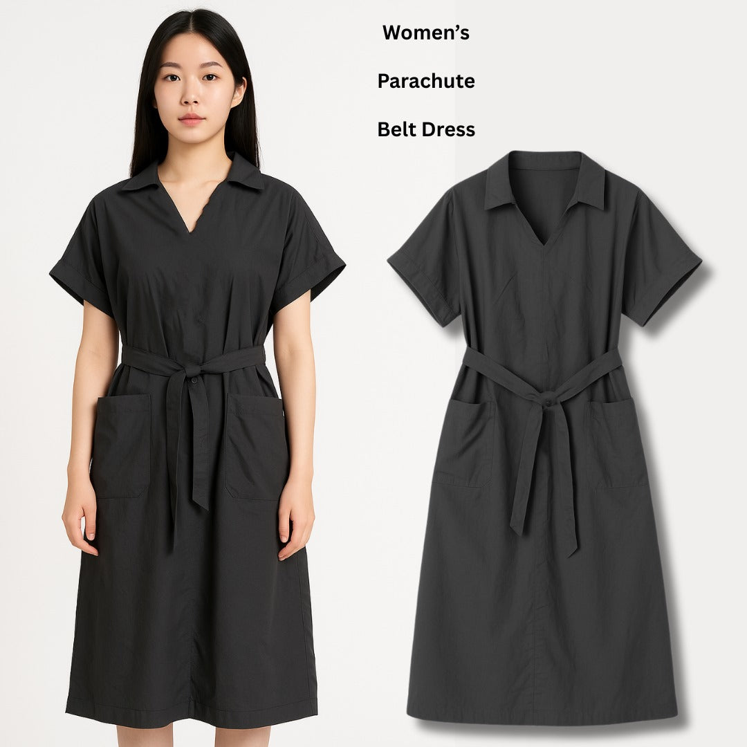 Dress Midi Wanita Lengan Pendek (RCL02 PARACHUTE BELT BLACK DR)