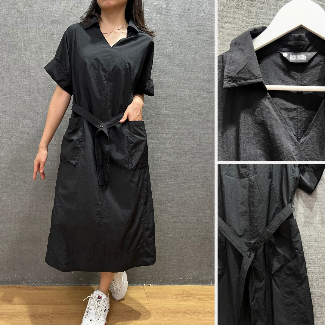 Dress Midi Wanita Lengan Pendek (RCL02 PARACHUTE BELT BLACK DR)