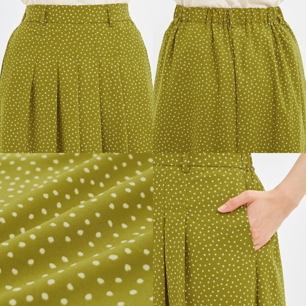 Rok Midi Wanita Highrise Polytwill (UNQ452 FLARE DOTMUSTARD SKIRT)