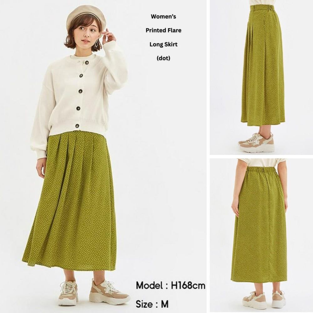 Rok Midi Wanita Highrise Polytwill (UNQ452 FLARE DOTMUSTARD SKIRT)