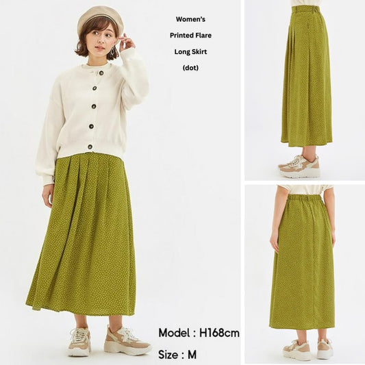 Rok Midi Wanita Highrise Polytwill (UNQ452 FLARE DOTMUSTARD SKIRT)