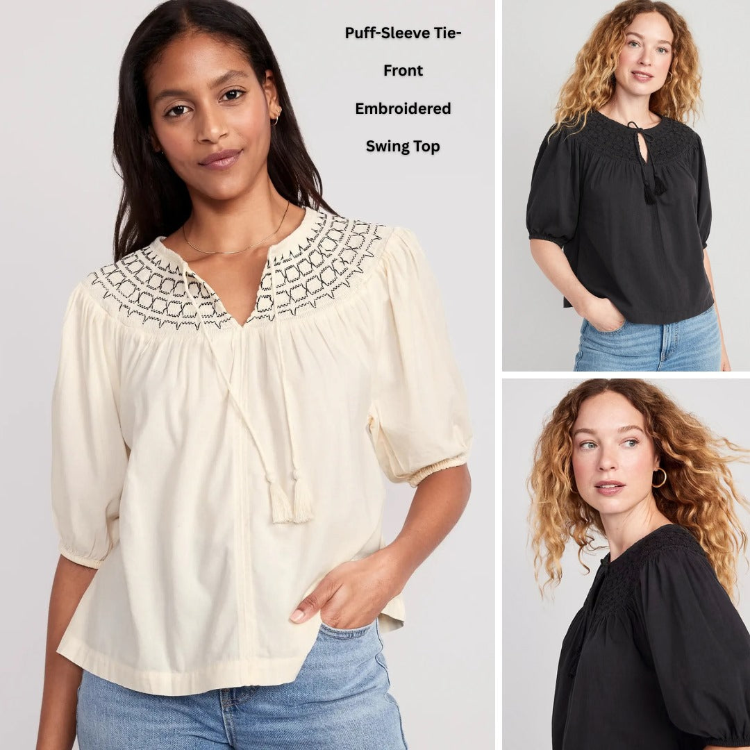 Blouse Wanita Lengan Pendek (ODN634 EMBRO SMOCKED BLOUSE)