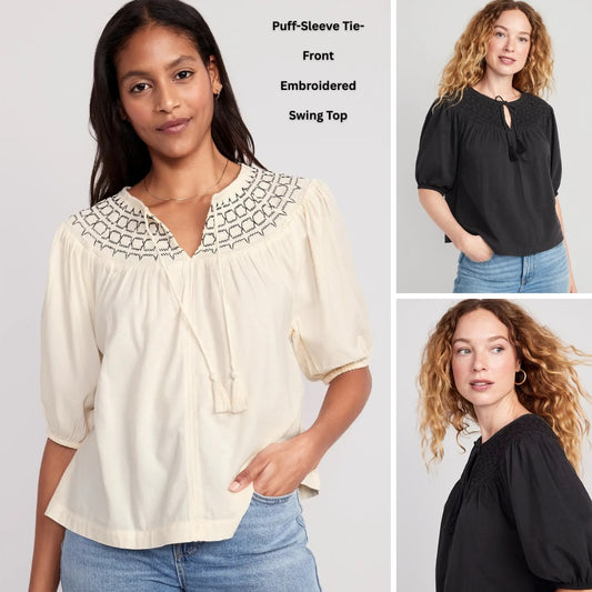 Blouse Wanita Lengan Pendek (ODN634 EMBRO SMOCKED BLOUSE)