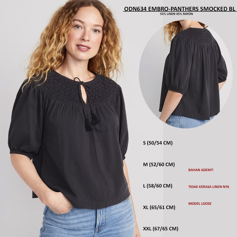 Blouse Wanita Lengan Pendek (ODN634 EMBRO SMOCKED BLOUSE)