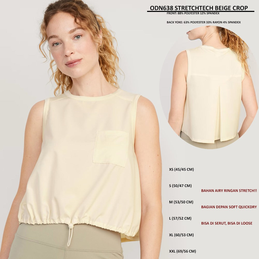 Atasan Crop Wanita Tanpa Lengan (ODN638 STRETCHTECH CROP)