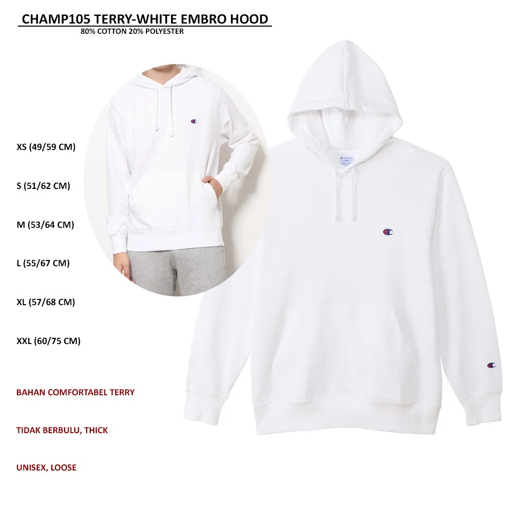 Sweater Hoodie Pria Wanita Terry (CHAMP105 TERRY EMBRO HOOD)