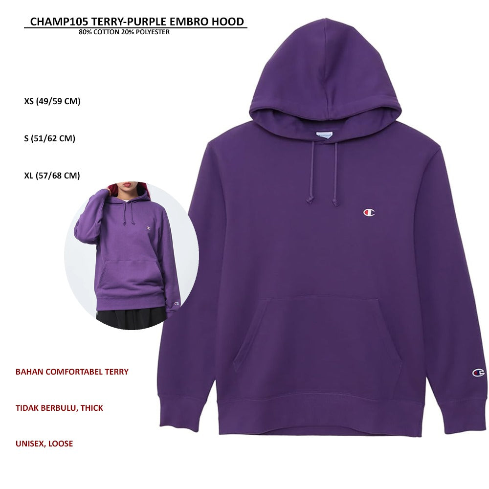 Sweater Hoodie Pria Wanita Terry (CHAMP105 TERRY EMBRO HOOD)