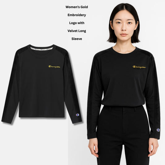 Kaos Wanita Lengan Panjang (CHAMP107 GOLD-EMBRO VELVETSLEEVE)