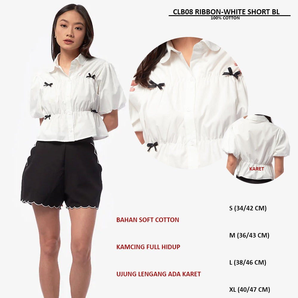 Atasan Blouse Wanita Lengan Pendek (CLB08 RIBBON SHORT BL)