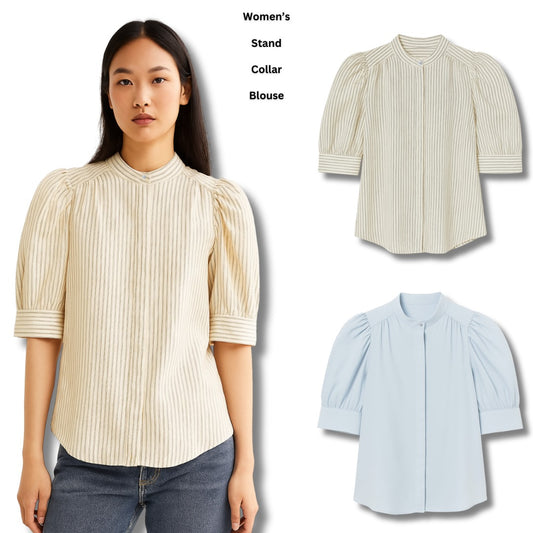 Blouse Wanita Lengan Pendek (HMB565 STAND BUTTON BLOUSE)