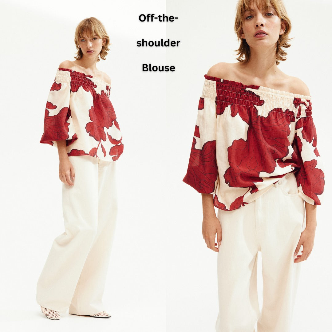 Blouse Wanita Offshoulder Lengan Pendek (HMB566 OTS-REDFLO AIRY BL)