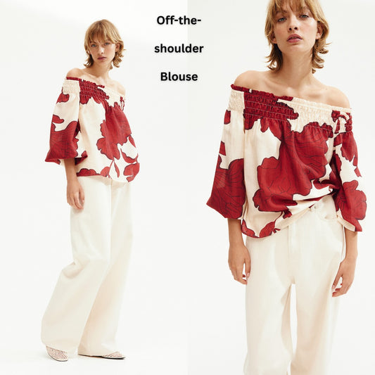 Blouse Wanita Offshoulder Lengan Pendek (HMB566 OTS-REDFLO AIRY BL)