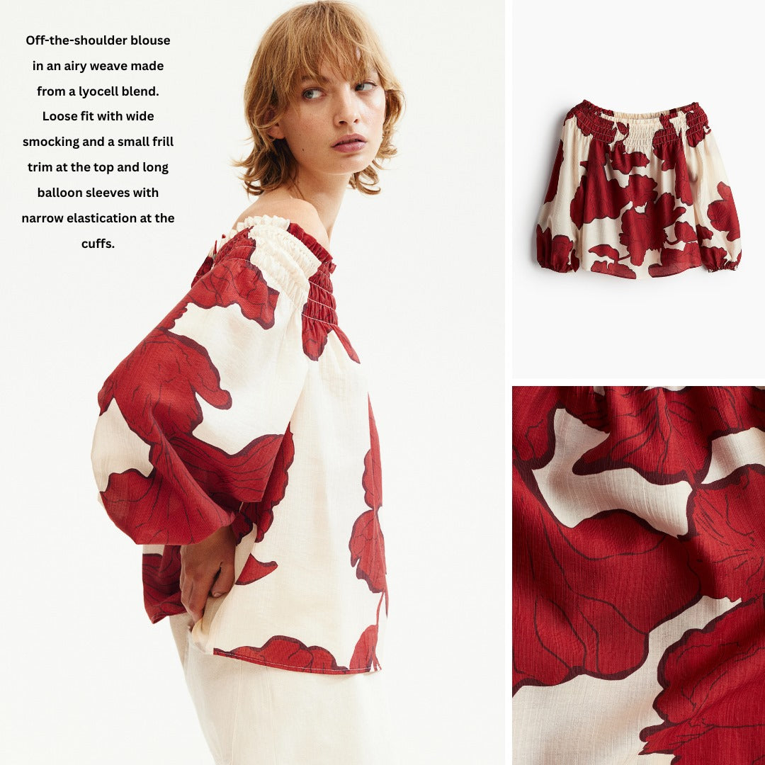 Blouse Wanita Offshoulder Lengan Pendek (HMB566 OTS-REDFLO AIRY BL)