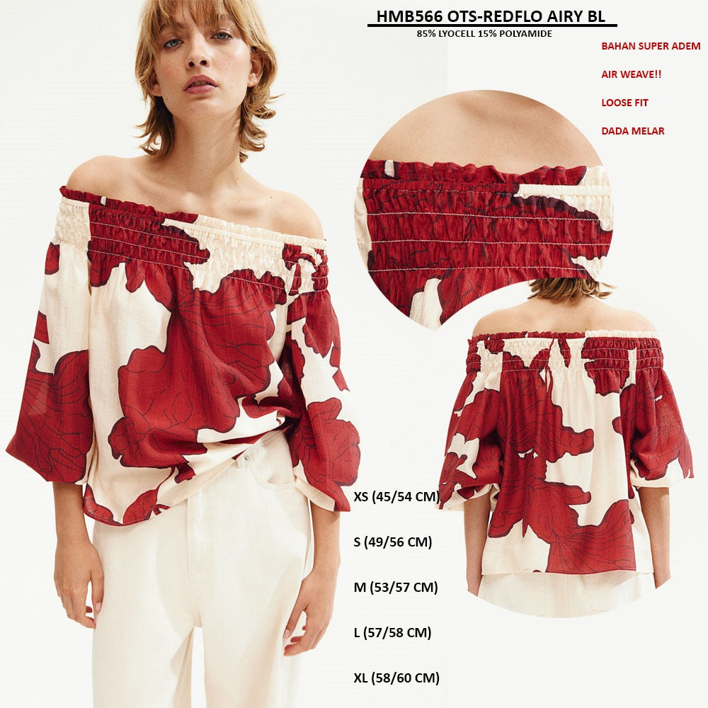 Blouse Wanita Offshoulder Lengan Pendek (HMB566 OTS-REDFLO AIRY BL)